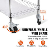 VEVOR Kitchen Utility Cart, 3 Tiers, Wire Rolling Cart with 661 LBS Capacity, Steel Service Cart on Wheels, Metal Storage Trolley with 80 mm Deep VEVOR