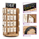 Pinzoveco Rotating Earring Display Stands for Selling with Adversitsing Board, Real Wood Jewelry Display Stand for Vendors, Large Capacity Earring Pinzoveco