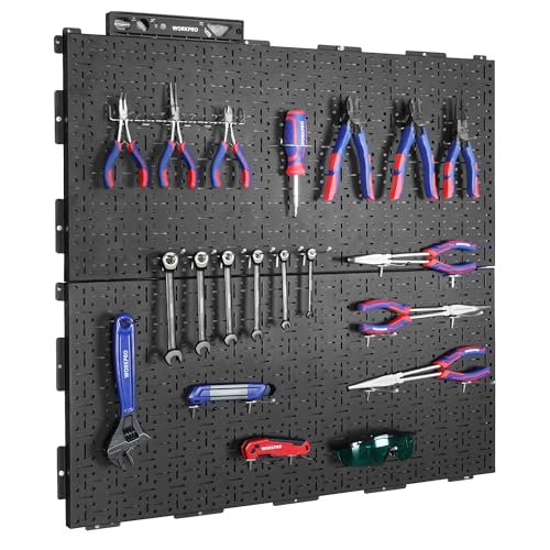WORKPRO Metal Pegboard 16”x 32” Steel Panel with Round Holes & Vertical Slots, Black Heavy Duty Garage Peg Board Wall Pegboard Organizer for Wood WORKPRO