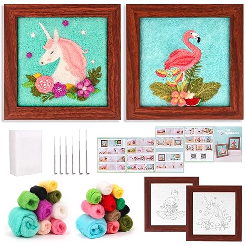 VERTOY Needle Felting Crafts Kit for Girls - Wool Felt Painting Set for Beginner, Unicorn & Flamingo Animals Making Gifts for Kids, Teens, Adults - WoodArtSupply