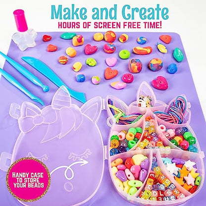 GirlZone Unicorn Charms and Clay Bracelet Kit, Bracelet Making Kit for Girls with Charms, Air Dry Clay and Beads, Fun Christmas Gifts for Girls 8-12