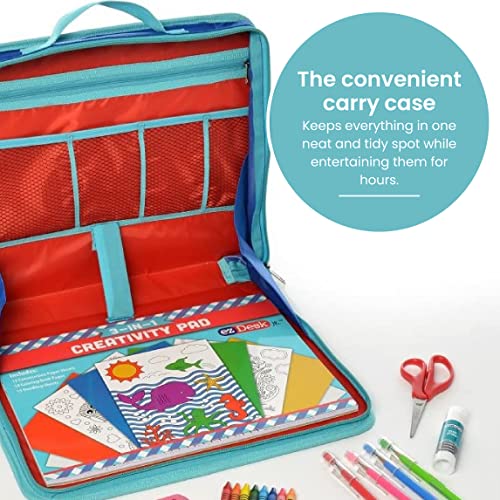 Kittrich Corporation EZDesk Travel Activity Kit, Laptop Style Desk with Writing and Kids Art Supplies, Perfect for Travel, 64 Piece set, 11.4" X KITTRICH