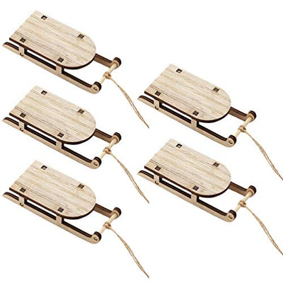 VOSAREA 5PCS Christmas Sled Ornament Miniature Wooden Sleighs Vintage Holiday Sleigh Xmas Hanging Pendant for Mantel Door Bookshelf Christmas Tree