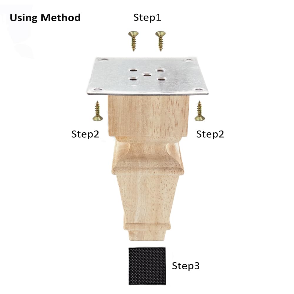 6 Inch Wooden Furniture Legs with Mounting Plates Screws Set of 4 Solid Wood Unfinished European Style Replacement Furniture Feet for Couch Cabinet Aiminjey