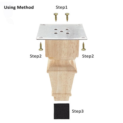 6 Inch Wooden Furniture Legs with Mounting Plates Screws Set of 4 Solid Wood Unfinished European Style Replacement Furniture Feet for Couch Cabinet - WoodArtSupply