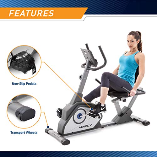 Marcy Magnetic Recumbent Exercise Bike with 8 Resistance Levels NS-40502R,Grey MARCY