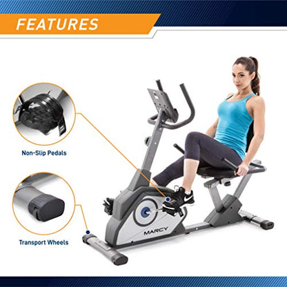 Marcy Magnetic Recumbent Exercise Bike with 8 Resistance Levels NS-40502R,Grey - WoodArtSupply