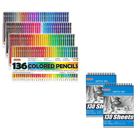 Shuttle Art Colored Pencils Bundle, Set of 136 Colors Colored Pencils + 260 Sheets Artist Sketch Books Shuttle Art