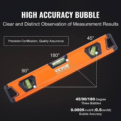 VEVOR Magnetic Torpedo Level, 78/48/32/24/16/10 in Mechanical Level Set, Bubble Vials Ruler for 45/90/180 Degree, Aluminum Alloy Leveler Tool - WoodArtSupply