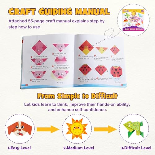 pigipigi Craft Origami Paper for Kids - 208 Sheets Vivid Colorful Folding Papers 54 Patterns Art Projects Kit for 5 6 7 8 9 10 11 12 Years Old Girl