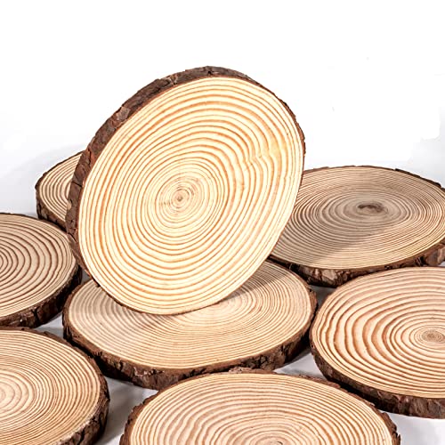 Lemonfilter Natural Wood Slices 8 Pcs 6.3-6.7 Inches Craft Wood Kit Wooden Circles Unfinished Log Wooden Rounds for Arts Crafts Wedding Christmas DIY Lemonfilter