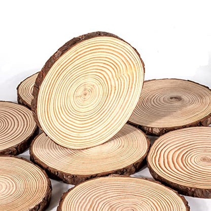 Lemonfilter Natural Wood Slices 8 Pcs 6.3-6.7 Inches Craft Wood Kit Wooden Circles Unfinished Log Wooden Rounds for Arts Crafts Wedding Christmas DIY