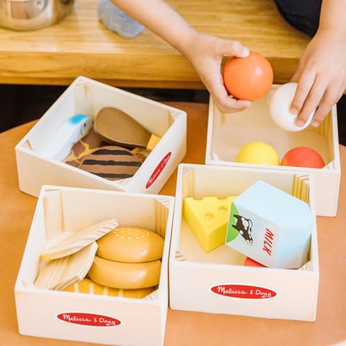 Melissa & Doug Food Groups - 21 Wooden Pieces and 4 Crates, Multi - Play Food Sets For Kids Kitchen, Pretend Food, Toy Food For Toddlers And Kids Melissa & Doug