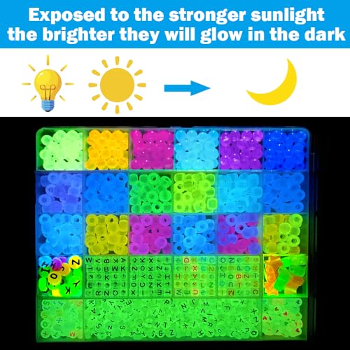 DULEFUN Glow Beads Bracelet Making Kit, Glow in The Dark Pony Beads Letter Beads Heart Beads for Bracelets Jewelry Making Luminous Plastic Glow Beads DULEFUN