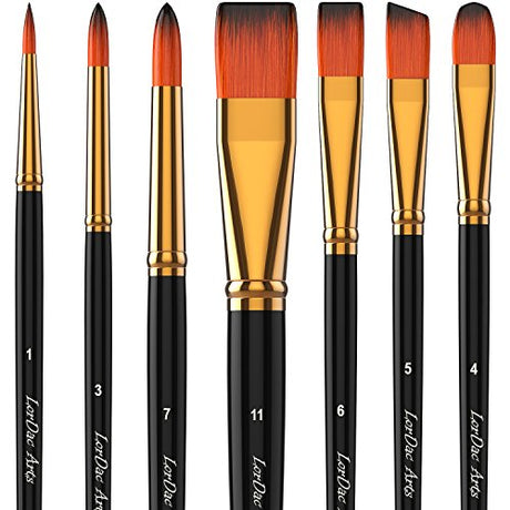 LorDac Arts Paint Brush Set, 7 Artist Brushes for Painting with Acrylic, Gouache, Oil and Watercolor. Professional Art Quality on Canvas, Wood, Face LorDac Arts