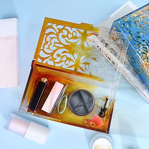 RESIN GO Domino Box Resin Molds, Large Rectangle Carved Container Epoxy Resin Silicone Mold with Lid Set for Casting, Storage Gift Trinket Makeup RESIN GO