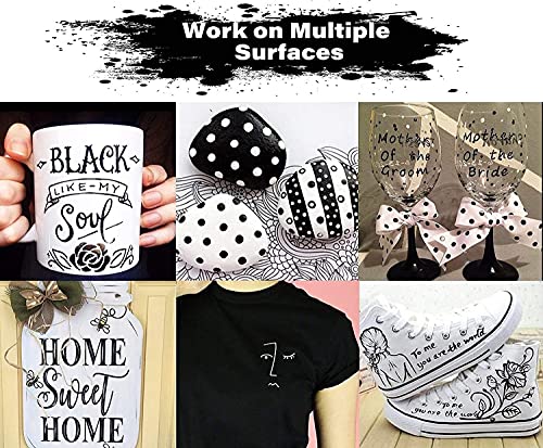 Black Paint Pens, 6 Pack 0.7mm Acrylic Black Permanent Marker ,White Paint Pens for Rock Painting, Stone,Wood, Plastic, Ceramic, Glass, Metal Canvas, EBOT