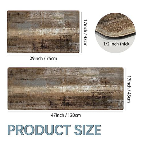 MAYHMYO Anti Fatigue Kitchen Mat - Set of 2 - Taupe Abstract Art Comfort Mats - Cushioned, Non Slip Floor Mat MAYHMYO