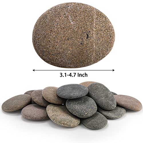 Mezchi 15 Pack Large Rocks for Painting, 3.1-4.7 in Natural River Rocks, Assorted Color Painting Rocks for Arts& Crafts, Smooth and Flat River Stones