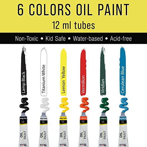 U.S. Art Supply 13-Piece Artist Painting Set with 6 Vivid Oil Paint Colors, 12" Easel, 2 Canvas Panels, 3 Brushes, Wood Painting Palette - Fun - WoodArtSupply