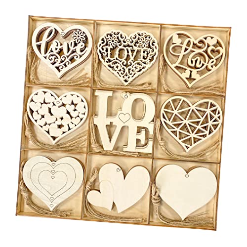 45 Pack Unfinished Wood Heart Shaped Cutouts for DIY Crafts, with Sorting Tray(9 Styles, 3.2x3.5 Inch, 5 Pieces Each Design) Cregugua