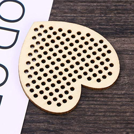 Amosfun 20pcs Heart Shaped Wooden Hanging Tags Blank Hole Paved Cross Stitch Ornament Crafts for DIY Engraving Amosfun