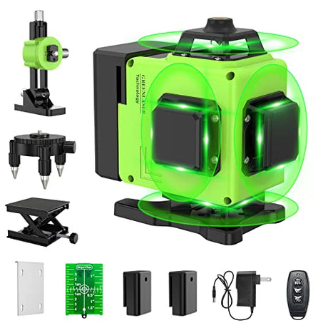 16 Lines Laser Level 360 Self Leveling, 4x360° 4D Green Beam Cross Line Lazer Level with 2 Batteries,360°Horizontal/Vertical Line Laser Remote Catlyn