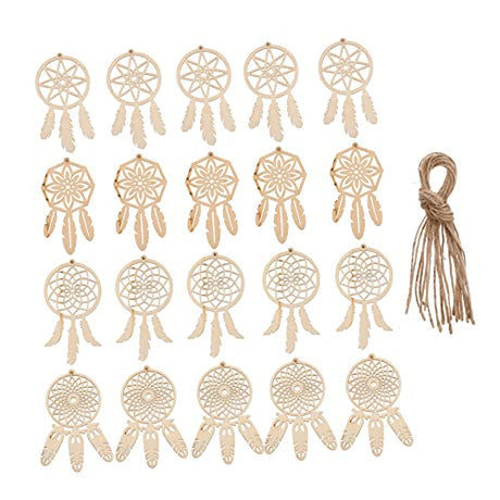 KALLORY 40pcs Wooden Dreamcatcher Xmas Embellishments Ornaments Unfinished Christmas DIY Dreamcatcher Hanging Ornaments Wood Crafts for Kids DIY KALLORY