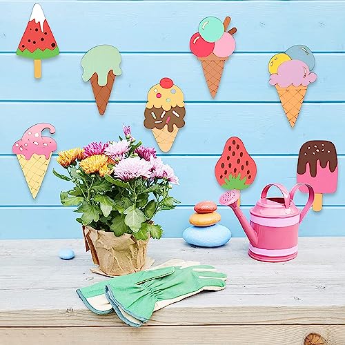 40 Pieces Wooden Ice Cream Cutouts Unfinished Summer Ice Cream Crafts Painting Wood Ice Cream Ornaments Gift Tags for Home Party Wedding Decoration