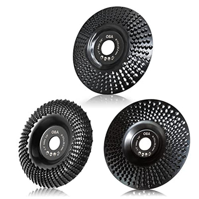 OBA Wood Carving Disc Set 3 PCS 4-1/2" Wood Grinding Wheel Sets with 7/8" Arbor for Angle Grinder Grinding and Polishing