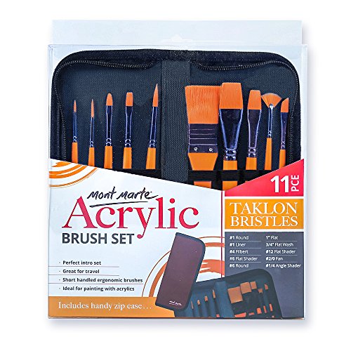 Mont Marte Art Paint Brushes Set for Painting, 10 Variety of Brushes Types for Class, Kids, Artists- Nice Art Brushes for Acrylic Painting