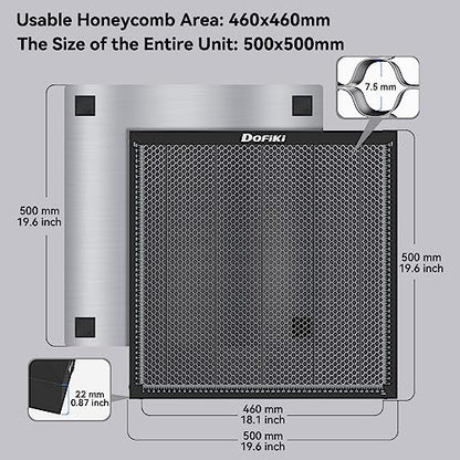 Dofiki Honeycomb Laser Bed 500mm x 500mm Steel Laser Honeycomb Work Table for Most Laser Engraver, Magnetic Honeycomb Cutting Size 19.68" x 19.68" - WoodArtSupply