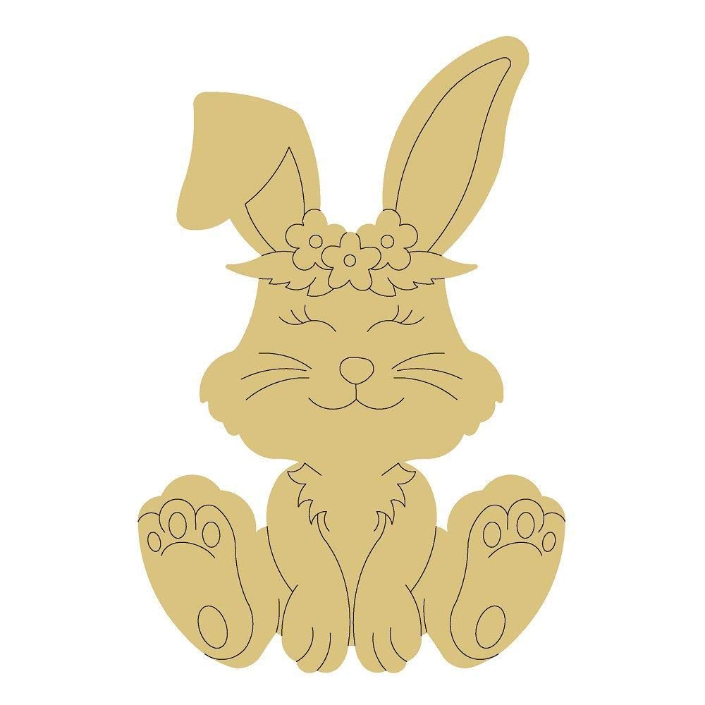 Rabbit Design by Lines Cutout Unfinished Bunny Easter Spring Door Hanger MDF Shape Canvas Style 16 Art 1 Diverse Woodworking