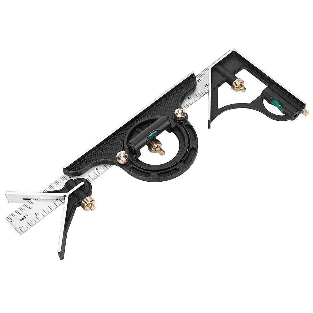 Combination Tri-Square Set, 300mm Stainless Steel Angle Ruler, 0-180° 0.01 Precision Protractor Measure POCREATION