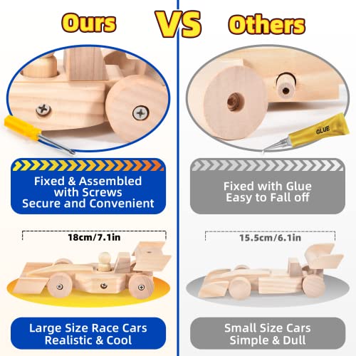 Atoylink DIY Wooden Cars Crafts for Kids Easy Assemble & Paint Your Own Race Cars 3 Pack Model Car Kits Woodworking Arts and Crafts for Boys Girls Atoylink