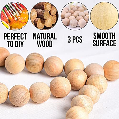 3 PCS 80 mm Wood Balls, Big Natural Unfinished Wooden Balls for Kids Craft | Unpainted Wooden Ball for DIY Room Decoration | Unfinished Wood Crafts
