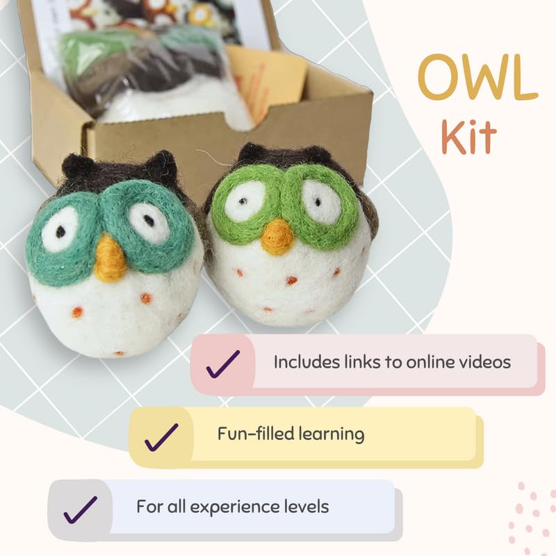 Woolbuddy Needle Felting Kit, Felting Kit, Owl, Felting Kit for Beginners Adult, Wool Felting Kit Includes Felting Supplies, Carded Felting Wool 22 Woolbuddy
