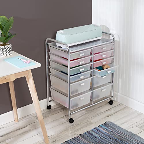Honey-Can-Do Honey Can Do 12-Drawer Rolling Craft Storage Cart, Chrome CRT-09641 Clear