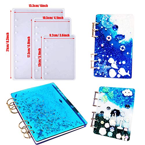 Woohome 26 PCS Notebook Cover Resin Casting Moulds Bookmark Resin Moulds Set with Book Rings, Tweezers and Silicone Measuring Cup for Notebook Woohome