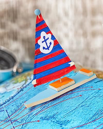 Jenaai 10 Pcs DIY Wooden Boat Kits Wooden Sailboat to Paint Decorate Unfinished Wood Blank Craft Model Boat Toy Sailboat Building Activities for Kids Jenaai