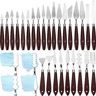 Lasnten 27 Pcs Palette Knife Set Stainless Steel Painting Knife Set Wood Handle Paint Spatula Color Mixing Acrylic Paint Tools for Canvas Oil Acrylic