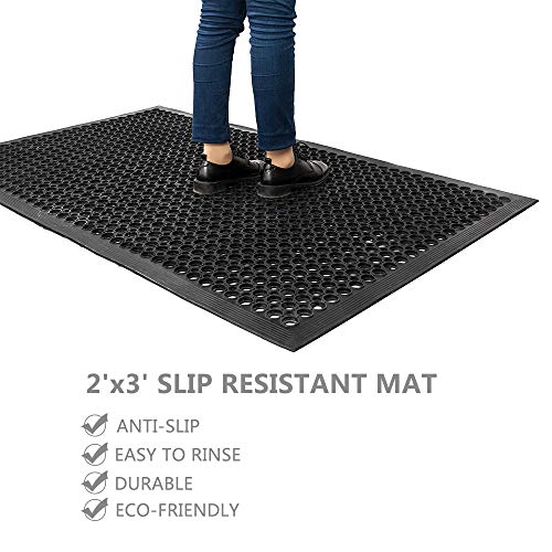 ZTDM Rubber Mat, 36‘’Lx24‘’W Heavy Duty Non-Slip Drainage Rubber Cushion Mat, Anti-Fatigue Industrial Drainage Bar Resturant Kitchen Hard Floor Mat, ZTDM