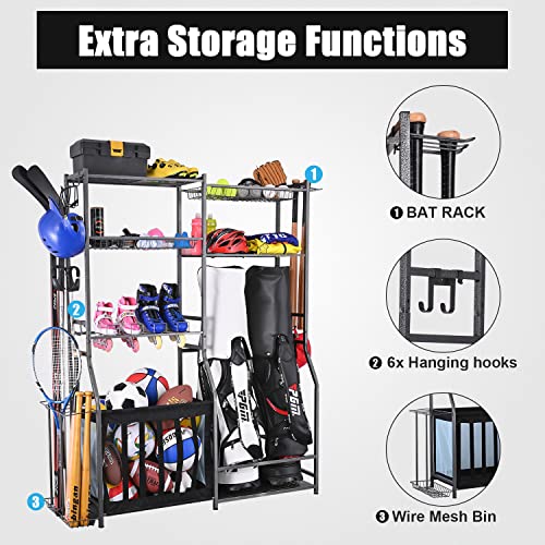 Mythinglogic Garage Sports Equipment Storage, 2 Golf Bag Storage Stand and Other Sports Equipment Storage Rack, Garage Organizer System Mythinglogic