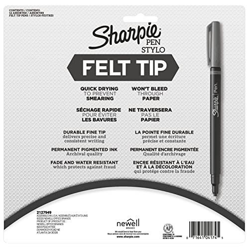 Sharpie Pens, Fine Point (0.4mm), Assorted Colors, 12 Count SHARPIE