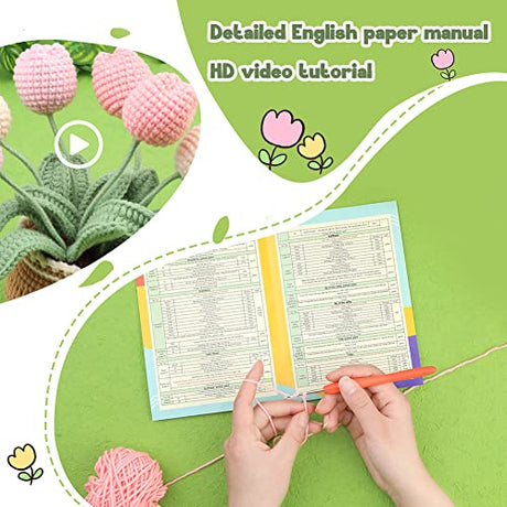 kgxulr Crochet Kit for Beginners, Tulip Crochet Starter Kit Beginner for Complete Beginners Adults, Crocheting Knitting Kit with Step-by-Step Video kgxulr