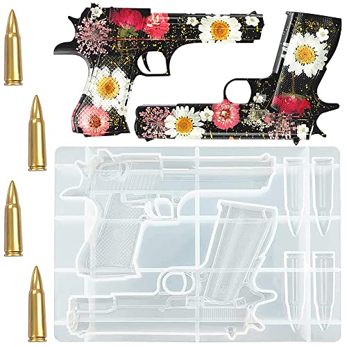 BICASUU Epoxy Resin Mould Gun Pistol Shell Bullet Silicone Casting Mold, 3D DIY Soft Clay Cake Decor Craft Candy Desserts Chocolate Tool, White BICASUU