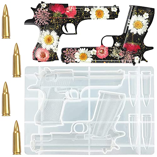 BICASUU Epoxy Resin Mould Gun Pistol Shell Bullet Silicone Casting Mold, 3D DIY Soft Clay Cake Decor Craft Candy Desserts Chocolate Tool, White - WoodArtSupply