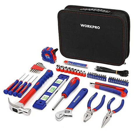 WORKPRO Home Tool Kit, 100 Piece Kitchen Drawer Household Hand Tool Set with Easy Carrying Pouch WORKPRO