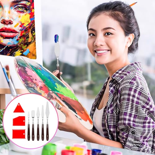 Senbos Palette Knife Paint Scraper Set, 5pcs Stainless Steel Painting Pallet Knife with 6pcs Plastic Painting Scraper, Oil Painting Mixing Scraper Senbos