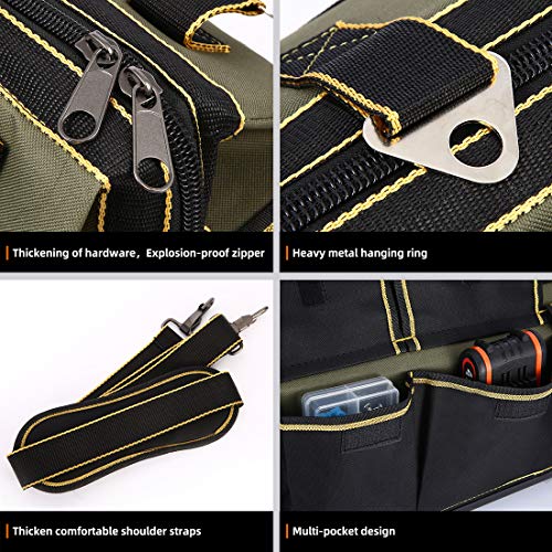 FASTECH 22-inch Wide Mouth Tool Bag with Water Proof Molded Base，Wide Mouth Tool Tote Bag,Waterproof Tool Organizer Bag for Men with Adjustable FASTECH